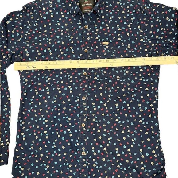Avan Paul Men's Button Down Shirt Navy with Multi Color Leaves Size Large - Picture 3 of 9